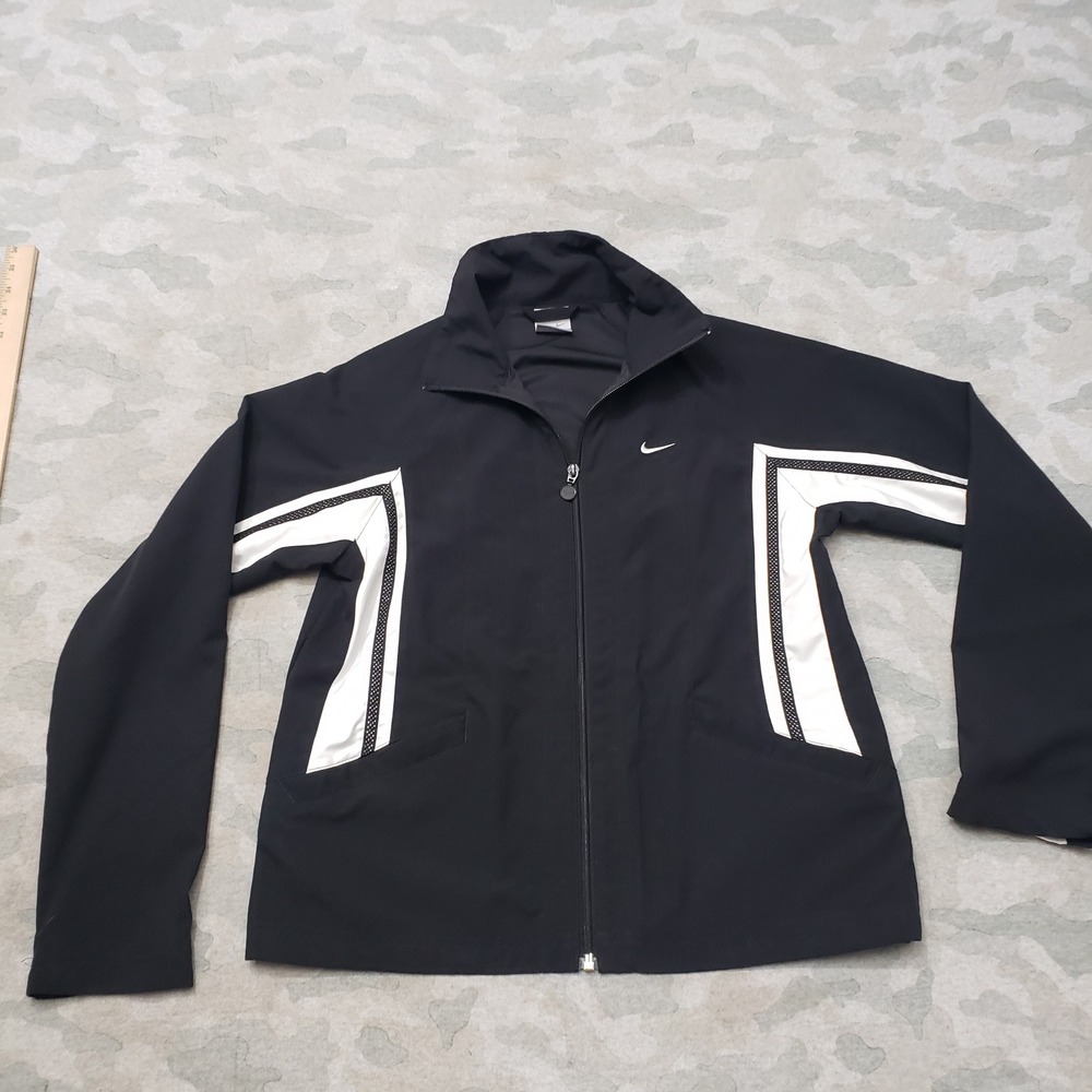 Vintage Nike Track Jacket Women Small Black Full Zip Athletic Silver Tag
